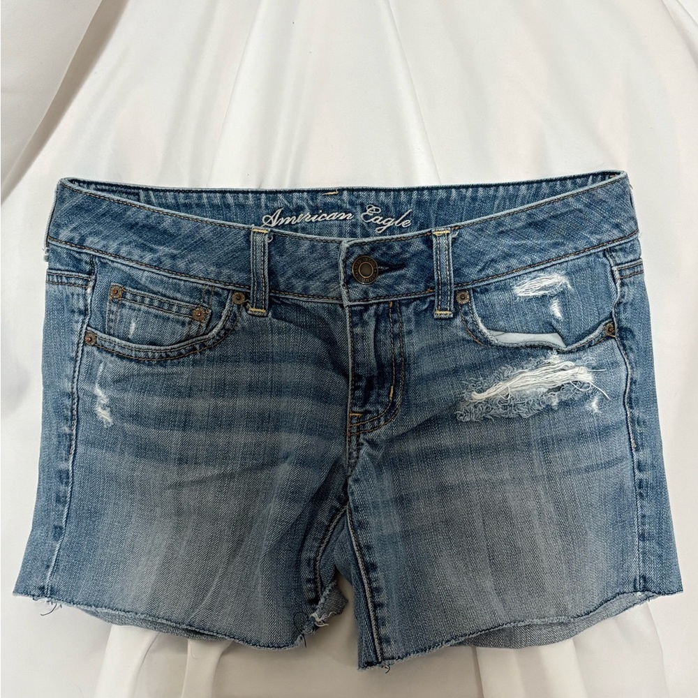 American Eagle Outfitters Distressed Medium Blue Denim Shorts